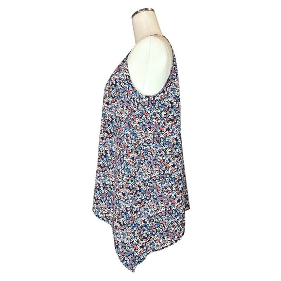 Michael Kors Sleeveless Floral Top Small Hanky Hem Blouse Navy Multicolor Spring - Picture 5 of 11